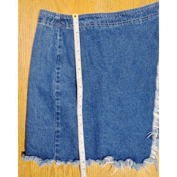 Cello Jeans Raw Hem Denim Asymmetrical Mini Wrap Skirt Distressed Blue Womens M - Picture 7 of 7